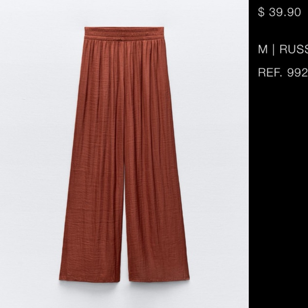 Burnt Orange Satin Effect Elastic Waist Pants